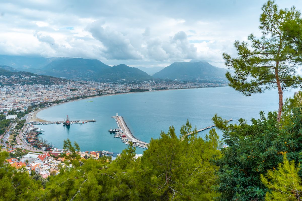 The turquoise sea and coastline of the Turkish Riviera in summer